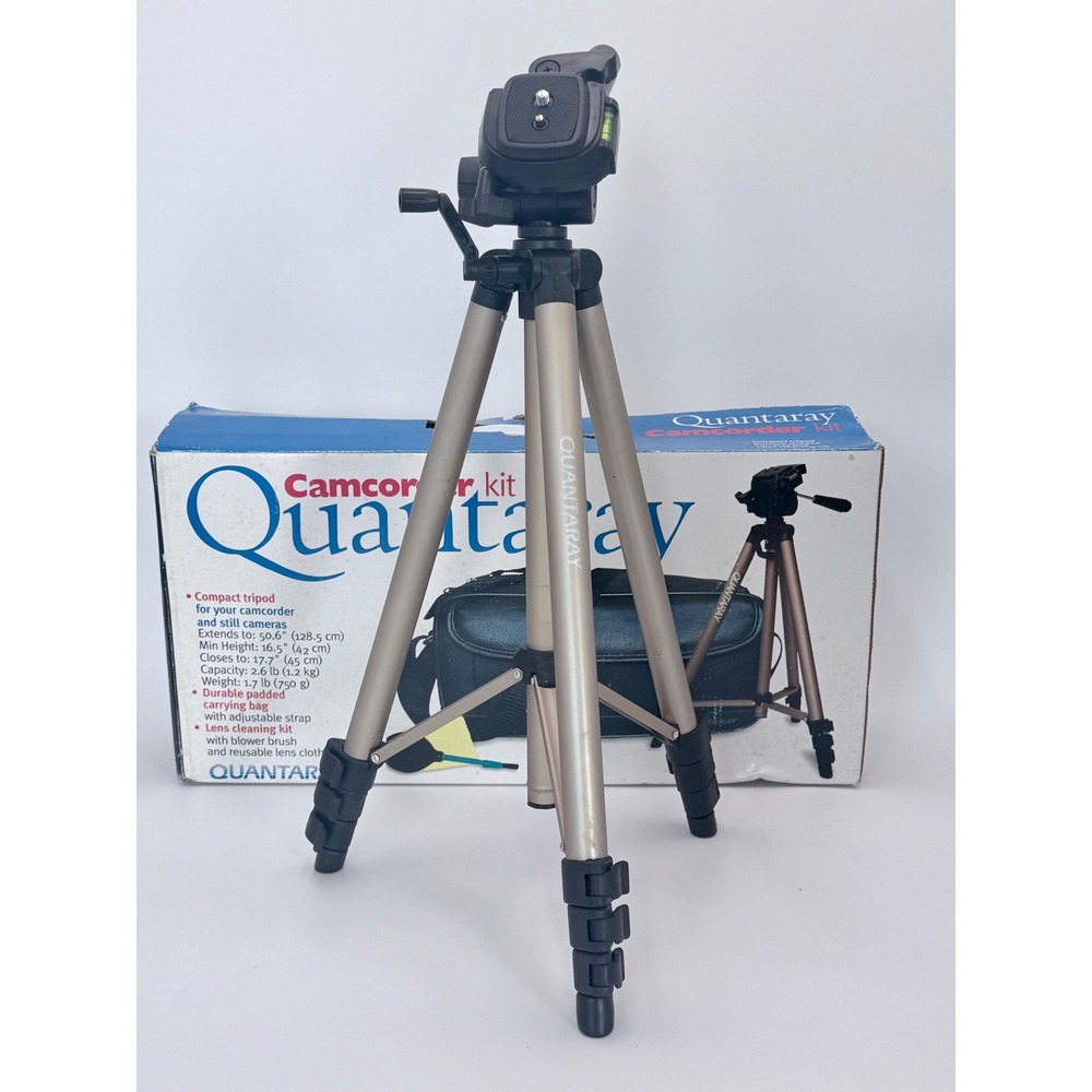 Quantaray Camcorder Kit Tripod with Bag and Cleaning Kit Silver Aluminum 50.6in